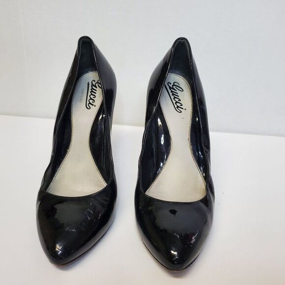 Gucci Black Patent Leather Stiletto Pumps Semi Pointed Toes US 8.5 B - Picture 1 of 5